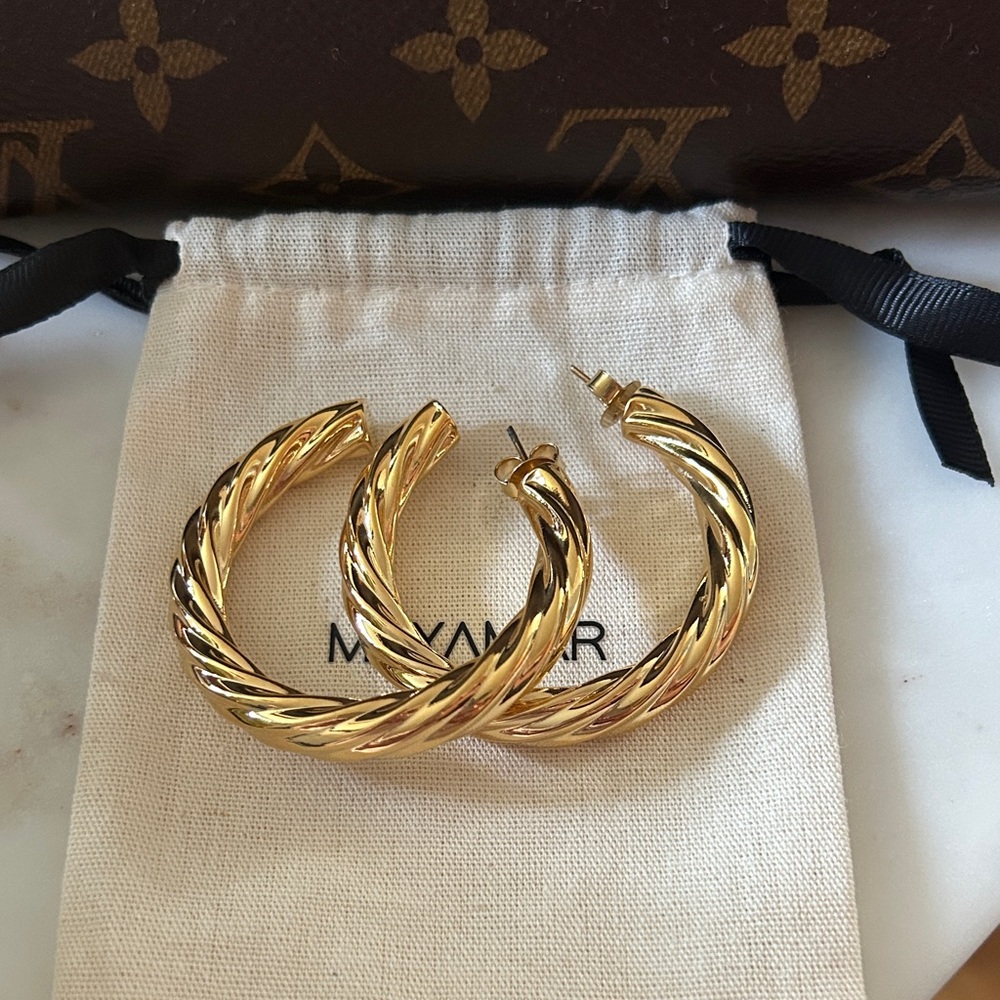 Mayamar‎ Gold Twisted Hoop 2 inch Earrings